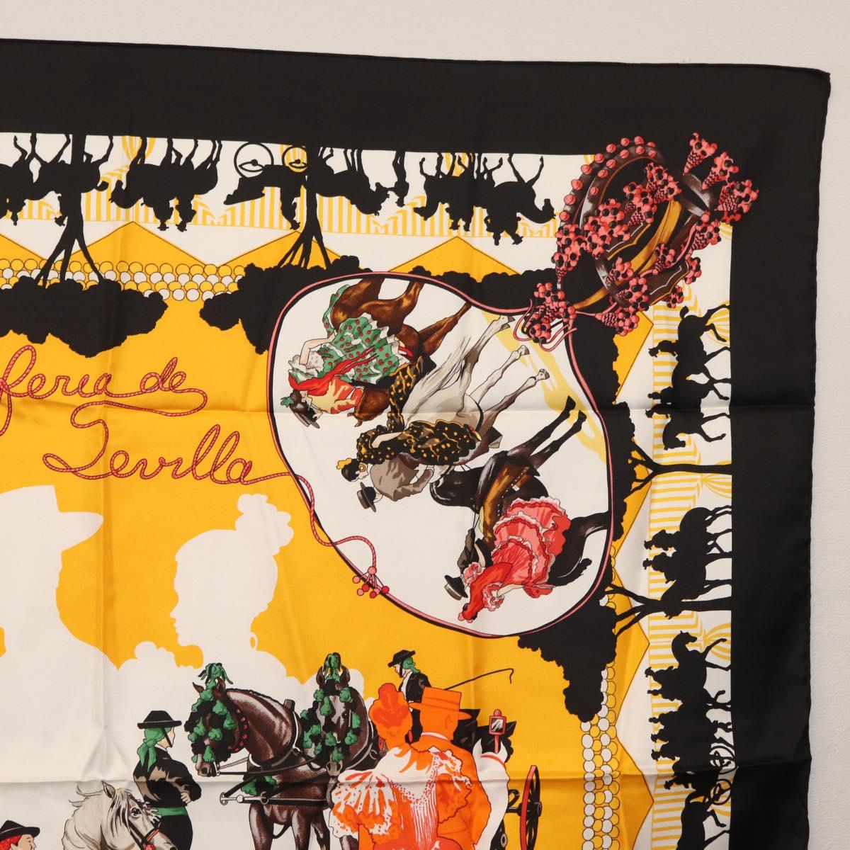 HERMES Carre 90 Scarf Silk ""feria de sevilla"" Black Auth BA11832A