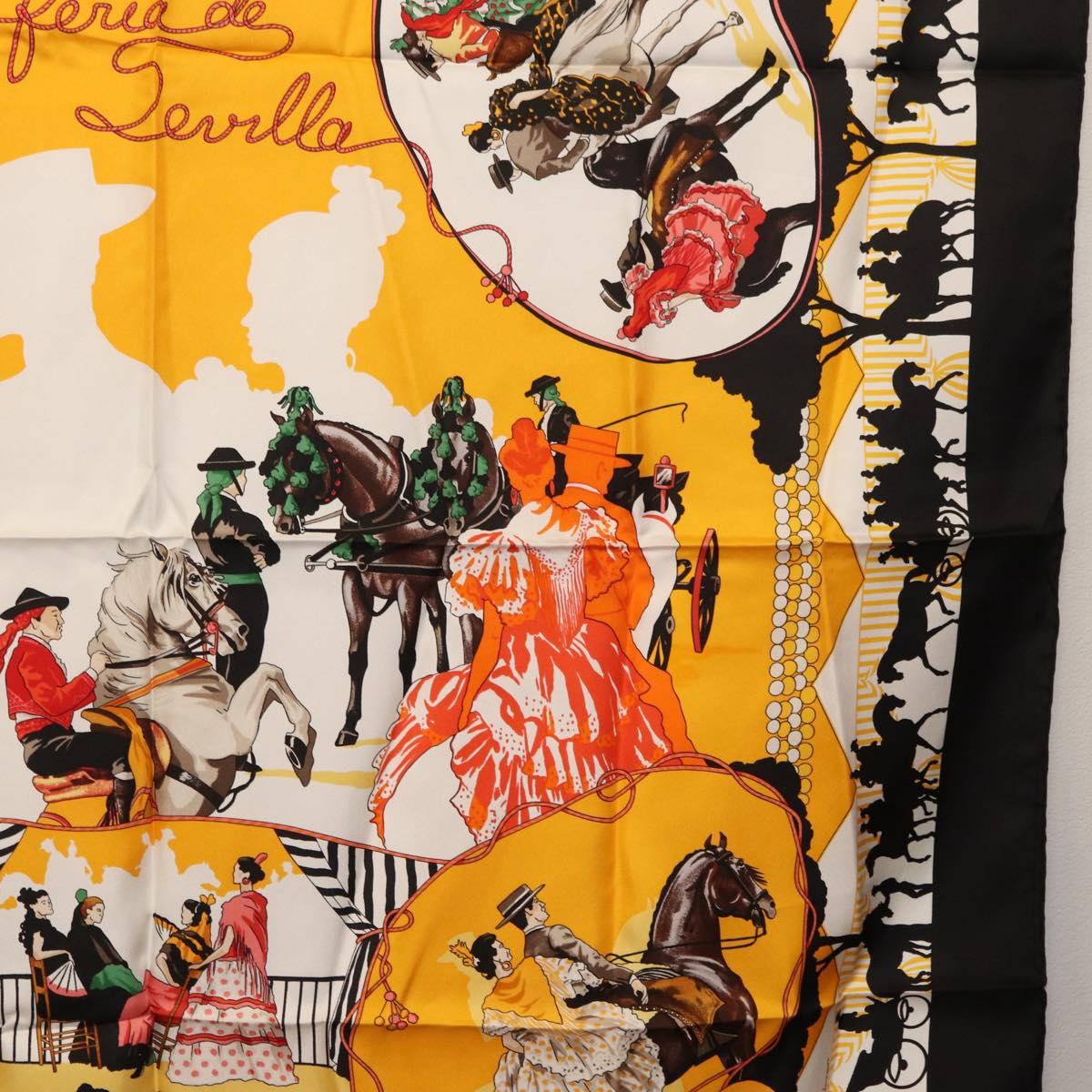 HERMES Carre 90 Scarf Silk ""feria de sevilla"" Black Auth BA11832A