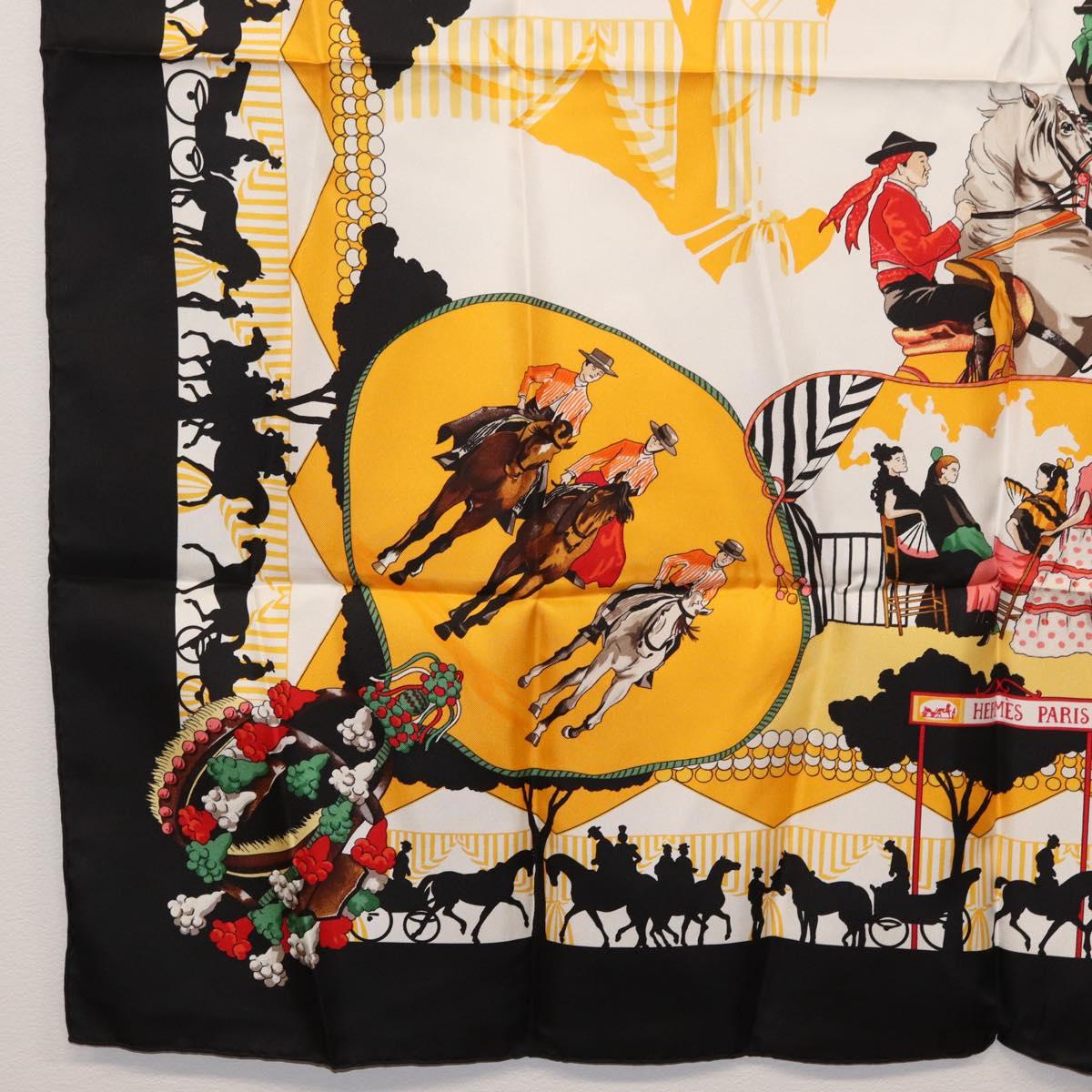 HERMES Carre 90 Scarf Silk ""feria de sevilla"" Black Auth BA11832A