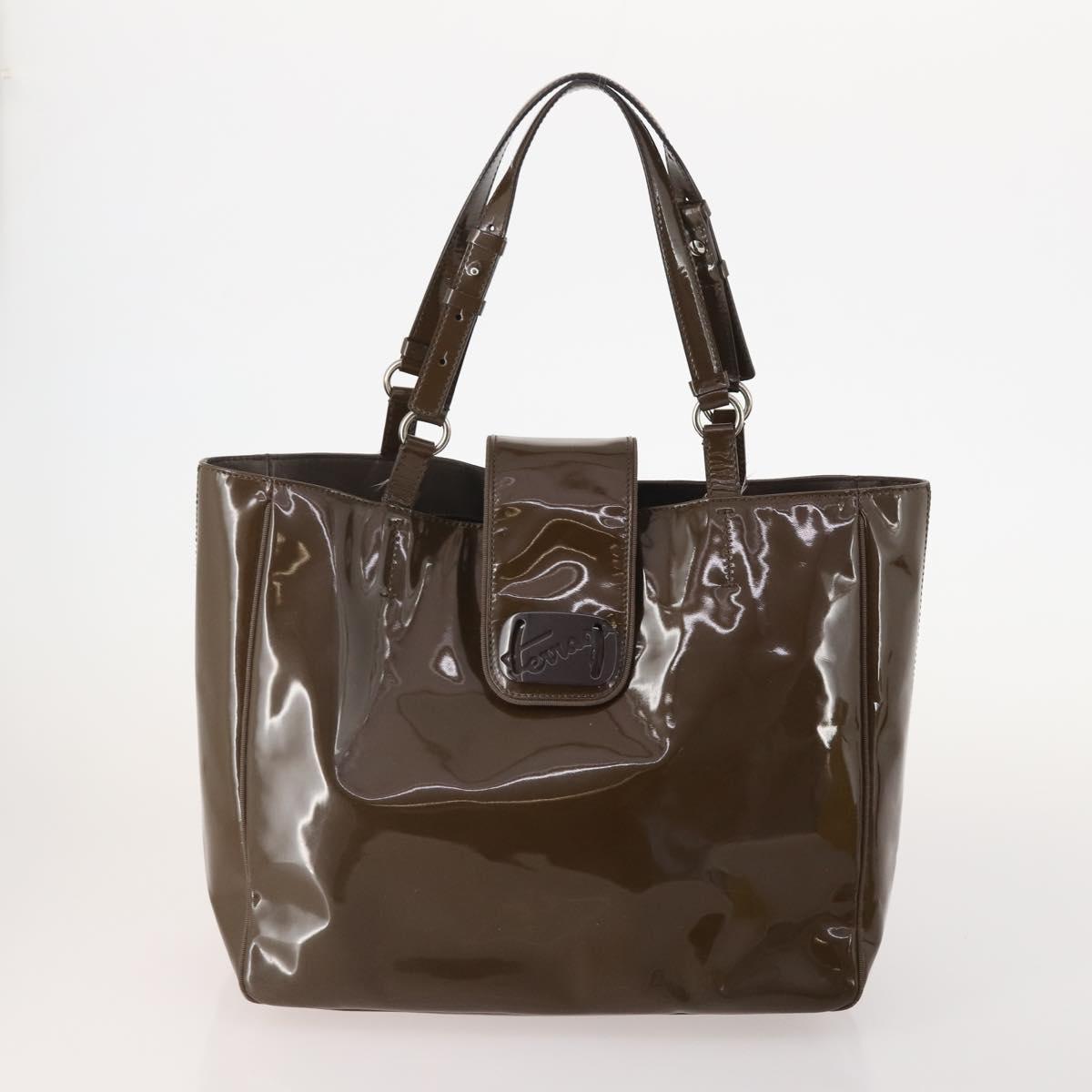 Salvatore Ferragamo Bag Leather Patent leather 2 Set Brown Yellow Auth BA11843