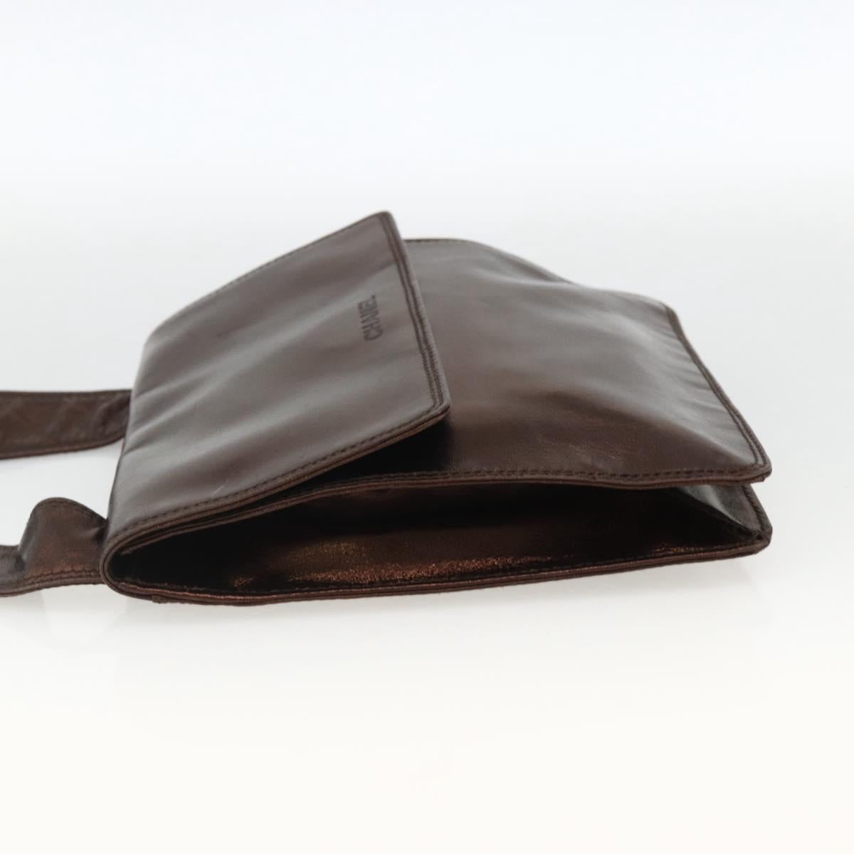 CHANEL Shoulder Bag Leather Brown CC Auth BA11861A