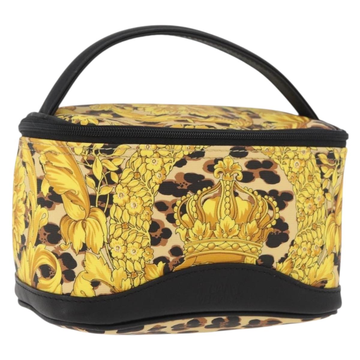 Gianni Versace Vanity Hand Bag PVC Yellow Gold Auth BA11862