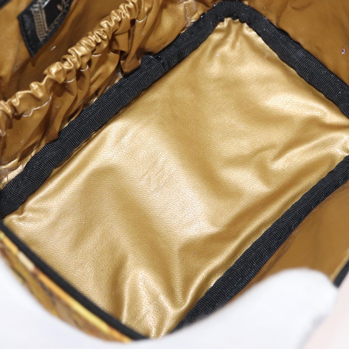 Gianni Versace Vanity Hand Bag PVC Yellow Gold Auth BA11862