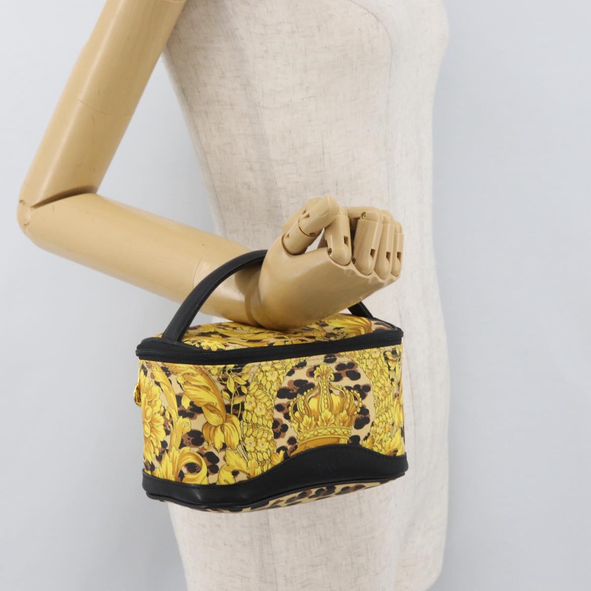 Gianni Versace Vanity Hand Bag PVC Yellow Gold Auth BA11862