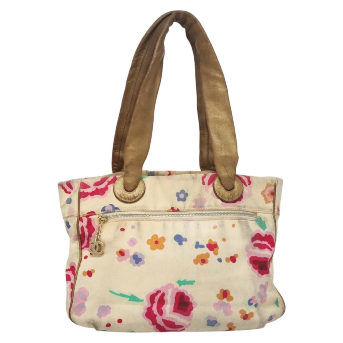 CHANEL Tote Bag Canvas White CC Auth BA1187