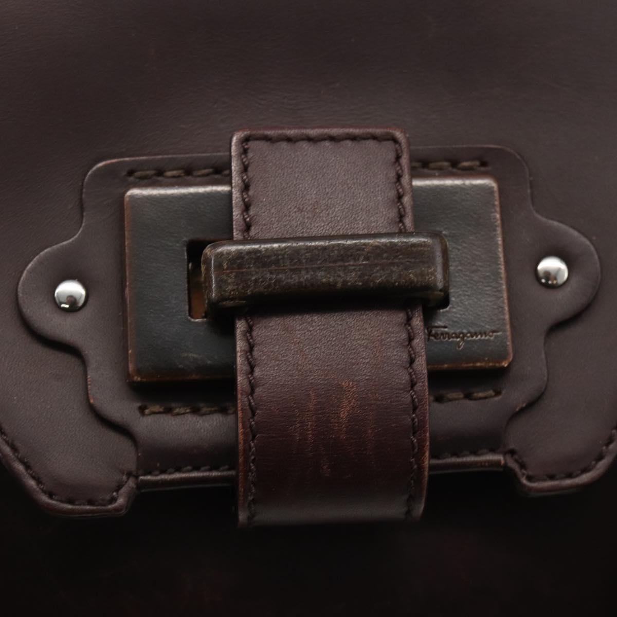 Salvatore Ferragamo Hand Bag Leather Brown Silver Auth BA11870A