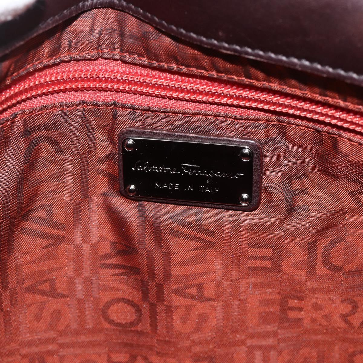 Salvatore Ferragamo Hand Bag Leather Brown Silver Auth BA11870A