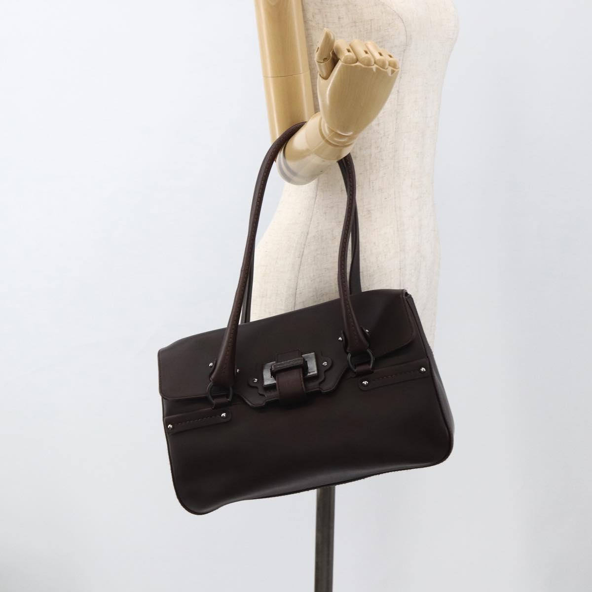 Salvatore Ferragamo Hand Bag Leather Brown Silver Auth BA11870A