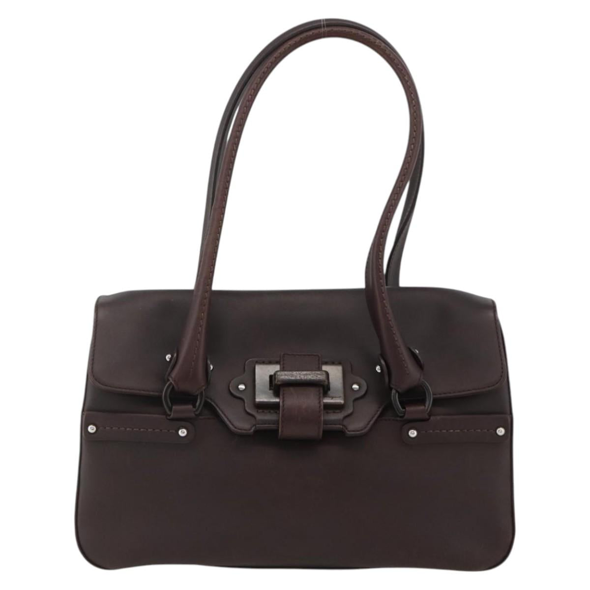 Salvatore Ferragamo Hand Bag Leather Brown Silver Auth BA11870A
