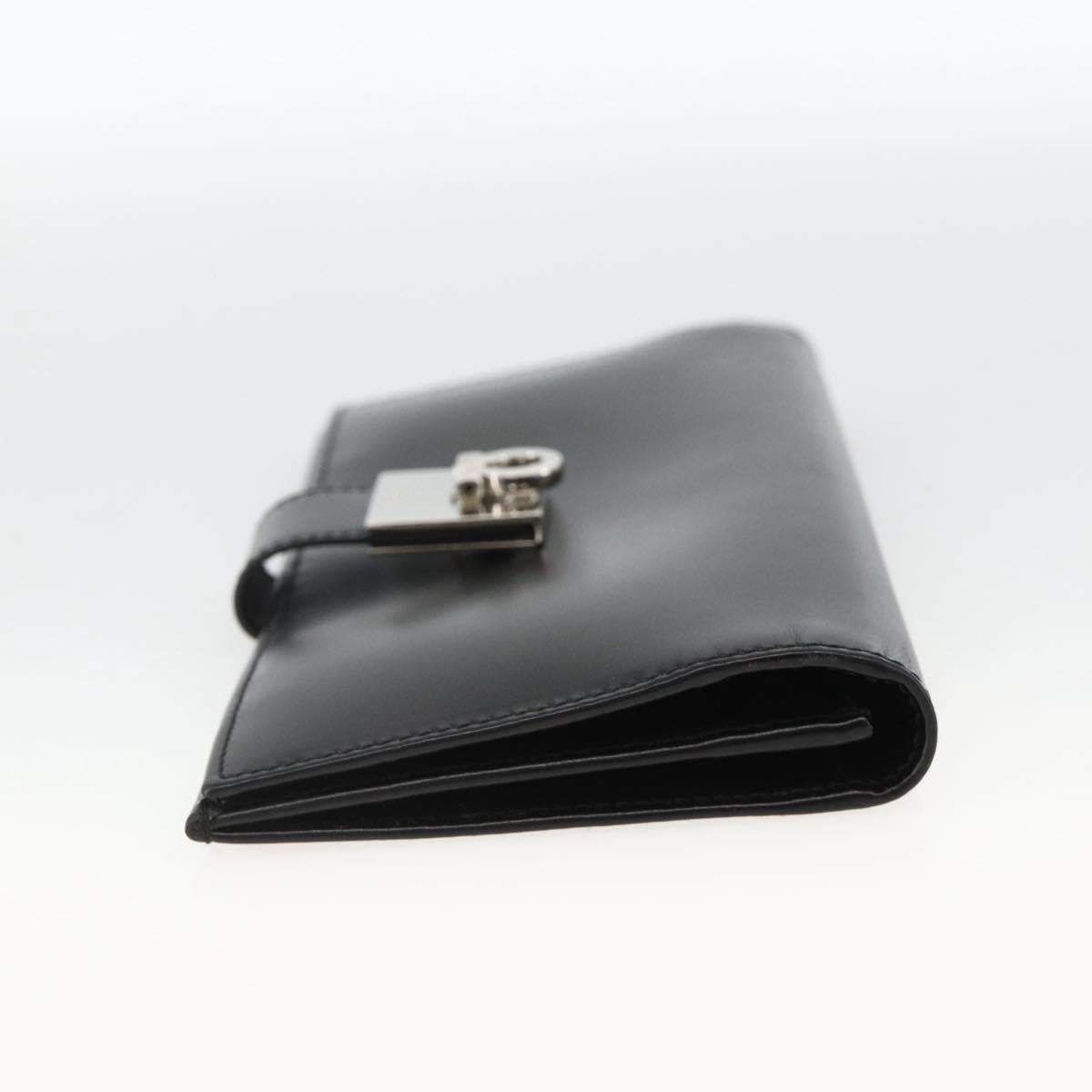 Salvatore Ferragamo Gancini Long Wallet Leather Black Silver Auth BA11875A