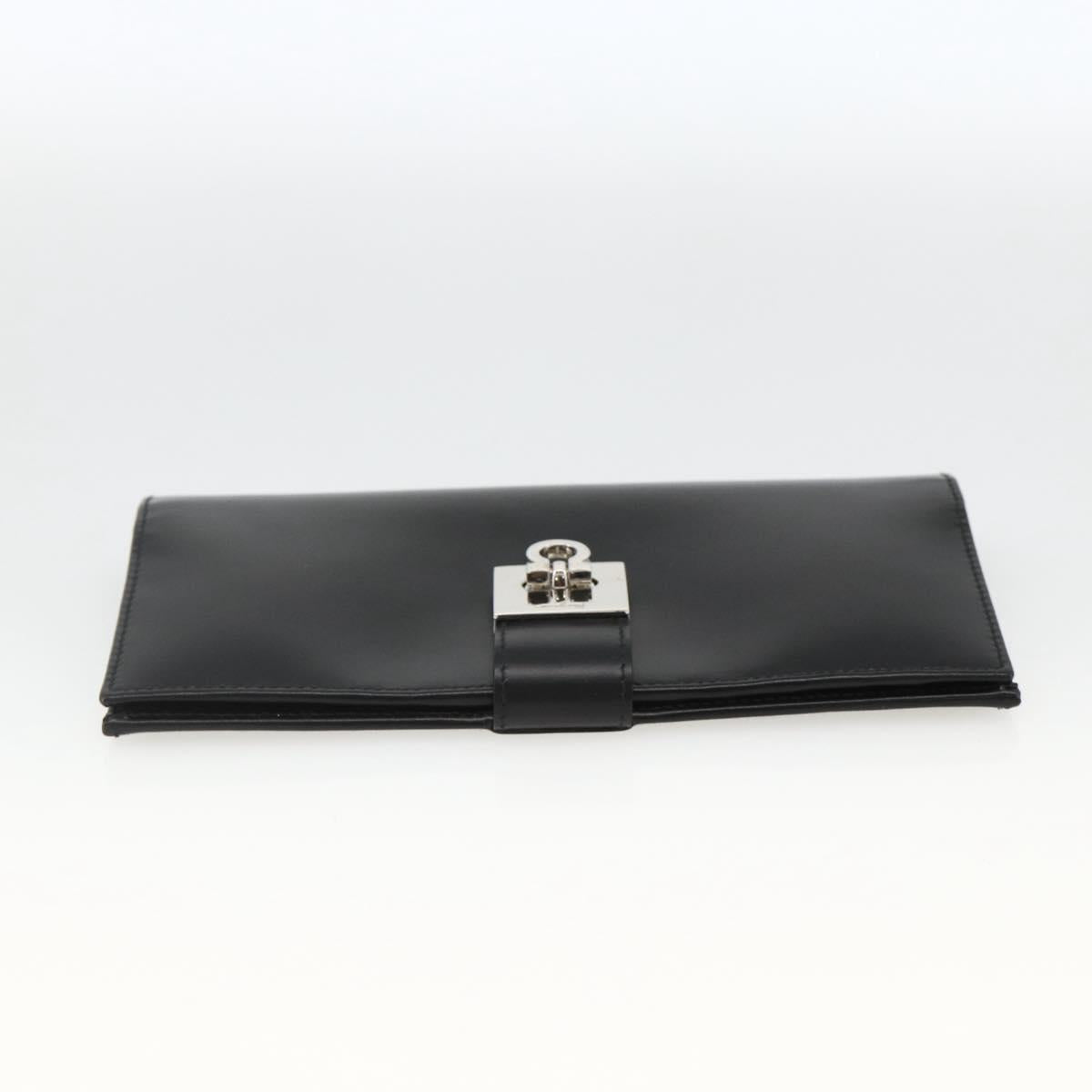 Salvatore Ferragamo Gancini Long Wallet Leather Black Silver Auth BA11875A