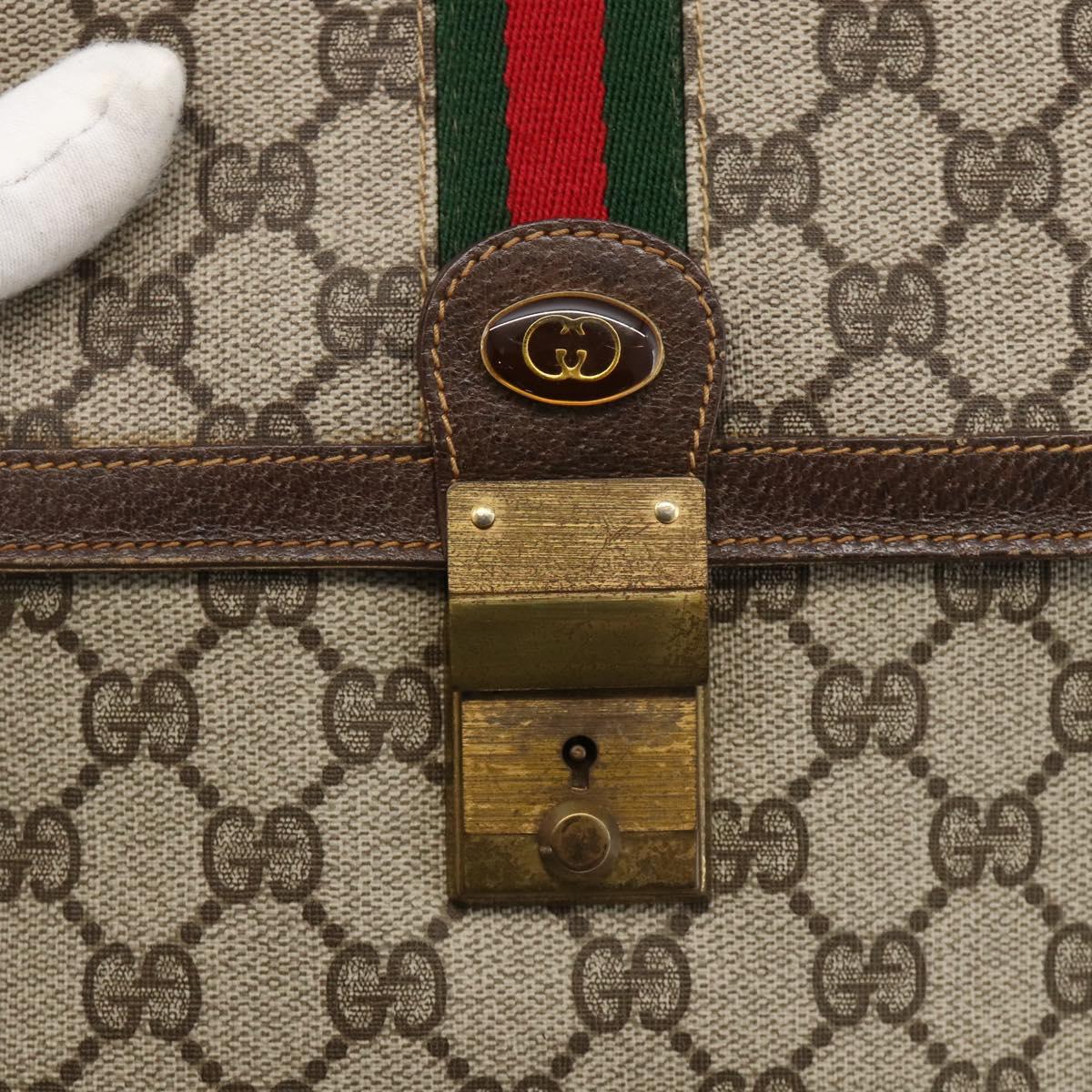 GUCCI GG Supreme Web Sherry Line Shoulder Bag PVC Beige Gold 145857 Auth BA11894