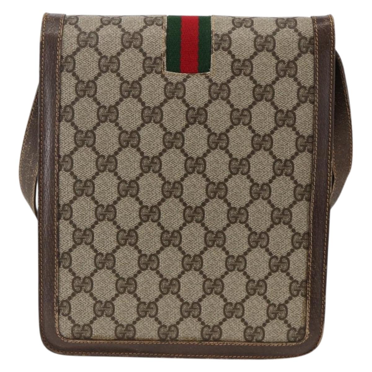 GUCCI GG Supreme Web Sherry Line Shoulder Bag PVC Beige Gold 145857 Auth BA11894