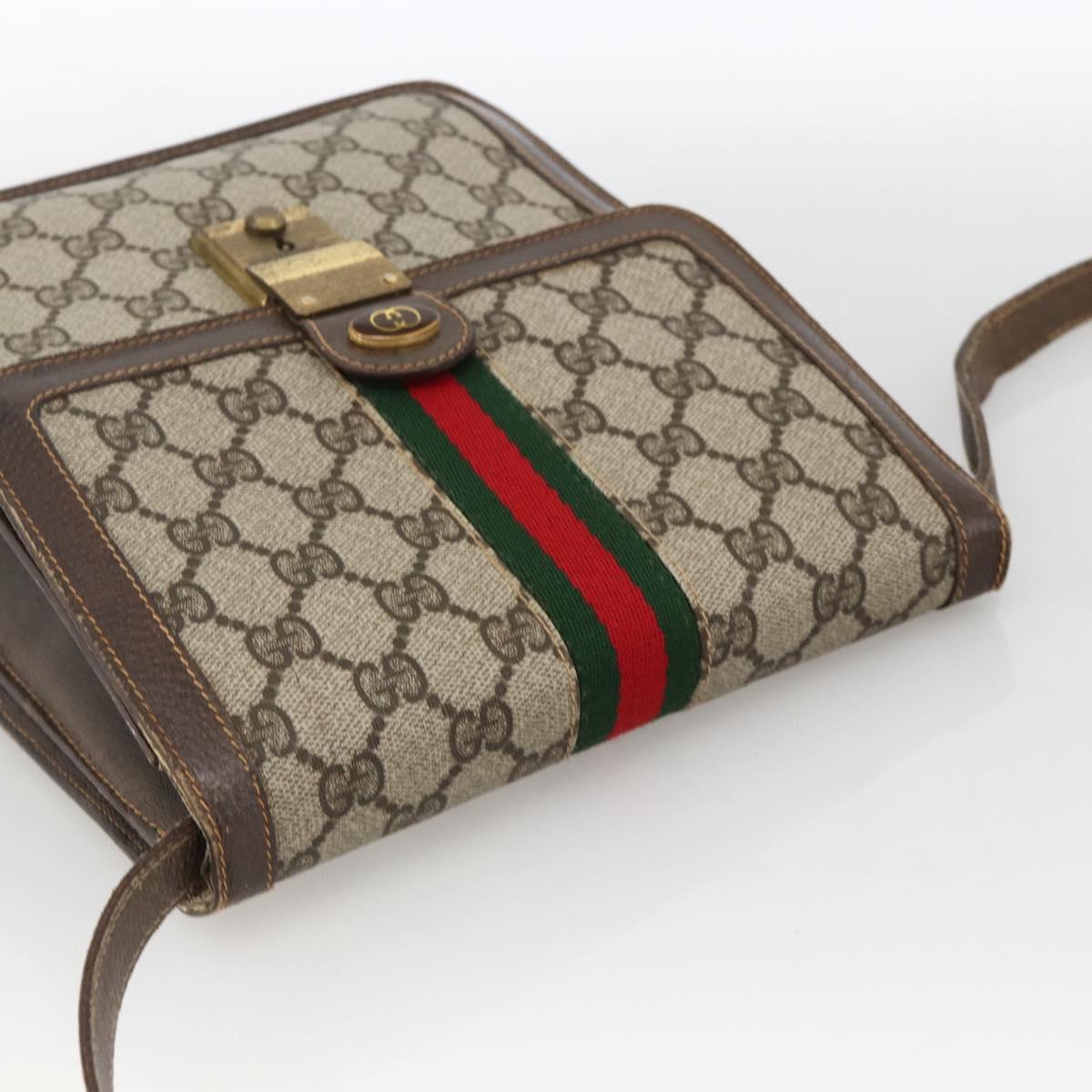GUCCI GG Supreme Web Sherry Line Shoulder Bag PVC Beige Gold 145857 Auth BA11894