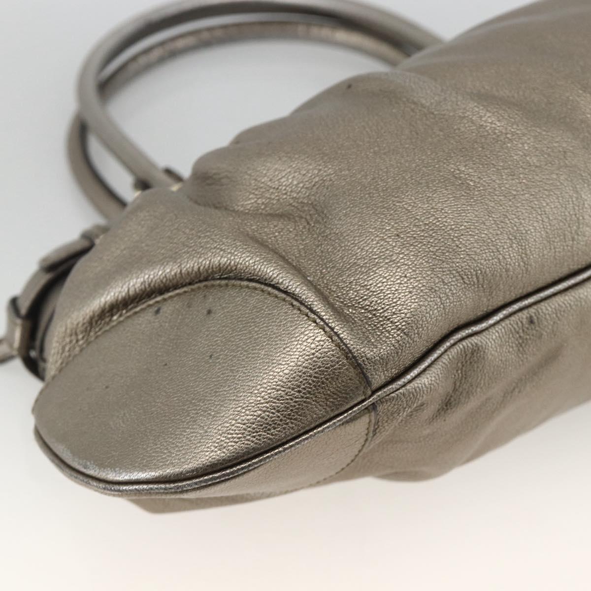 Salvatore Ferragamo Gancini Hand Bag Leather Gold Silver Auth BA11899