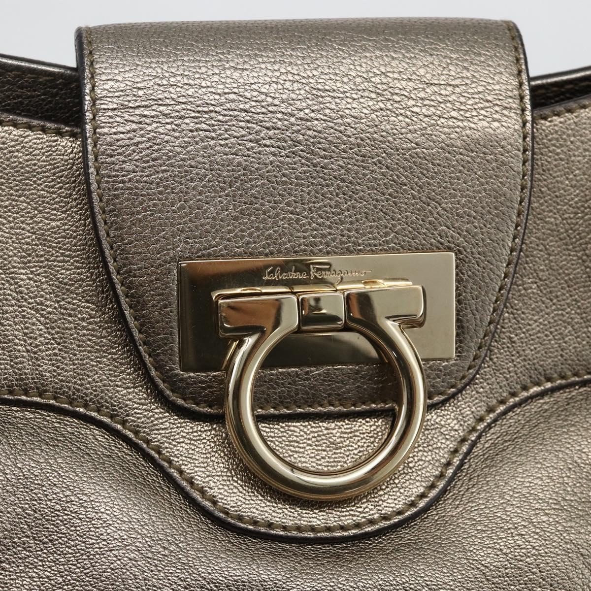 Salvatore Ferragamo Gancini Hand Bag Leather Gold Silver Auth BA11899
