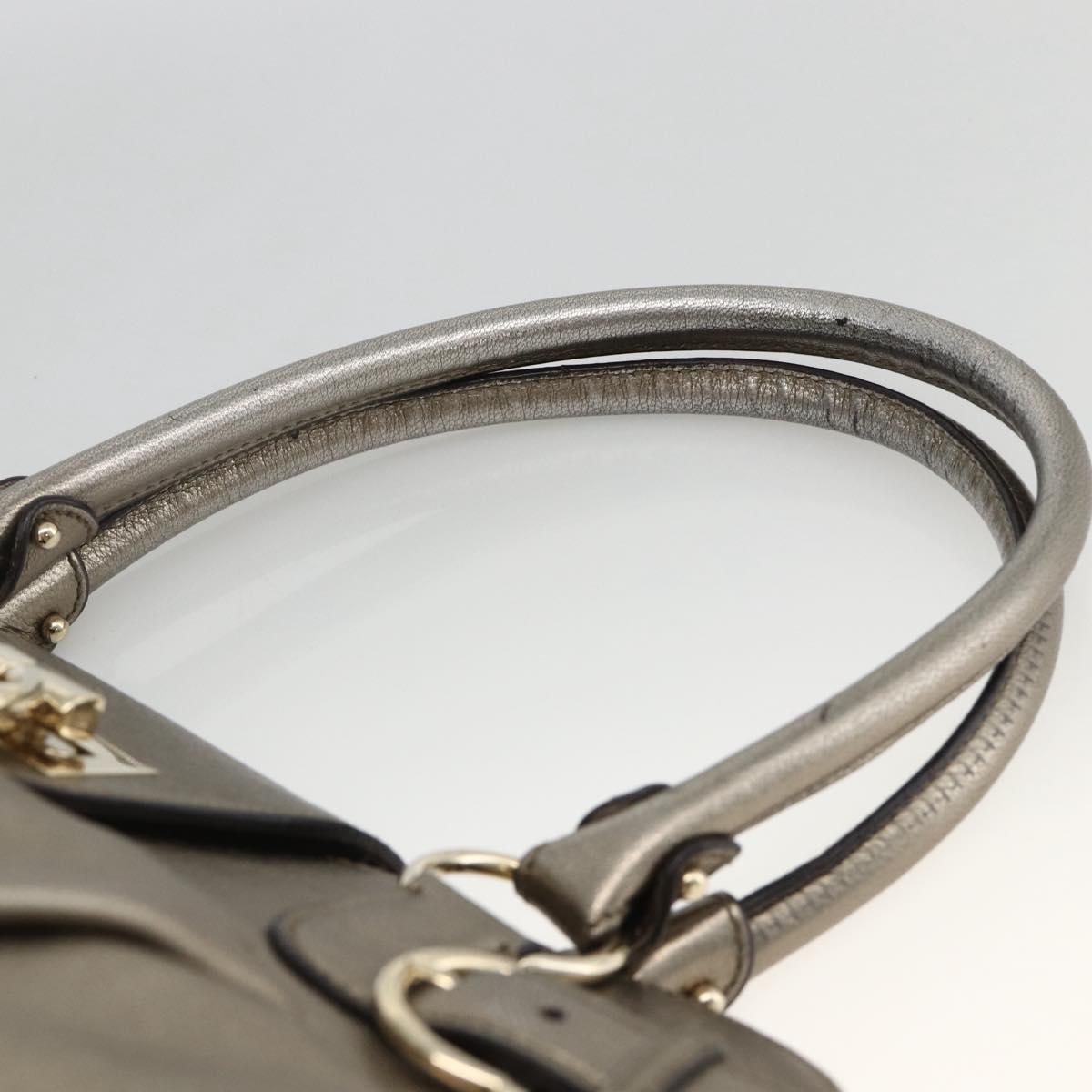 Salvatore Ferragamo Gancini Hand Bag Leather Gold Silver Auth BA11899