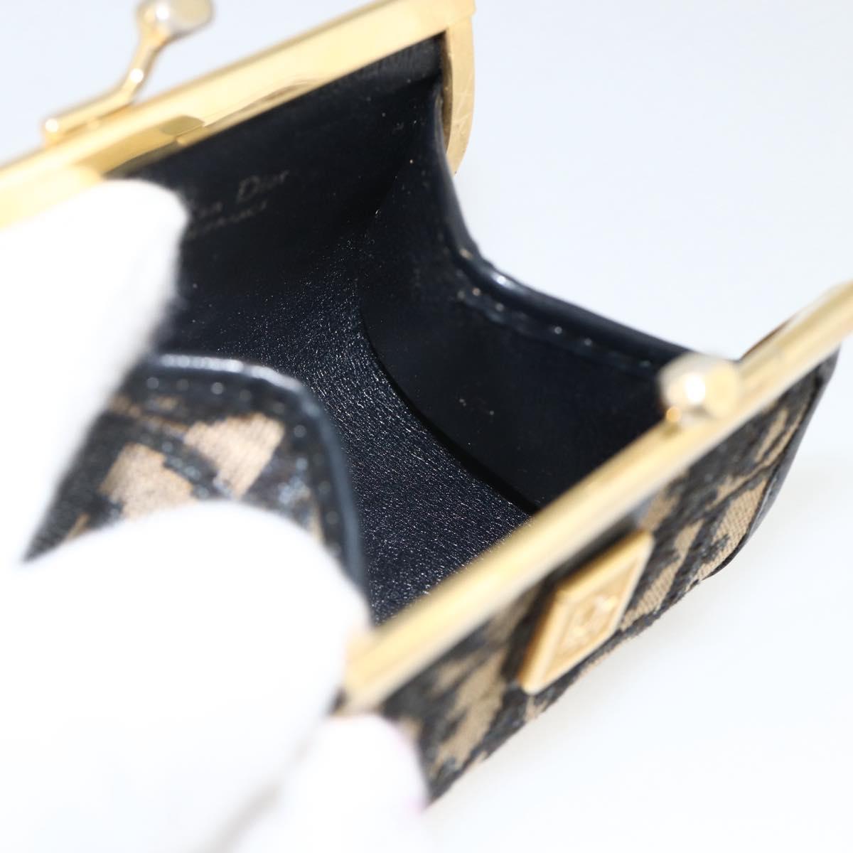 Christian Dior Trotter Canvas Coin Purse Navy Gold Auth BA11901