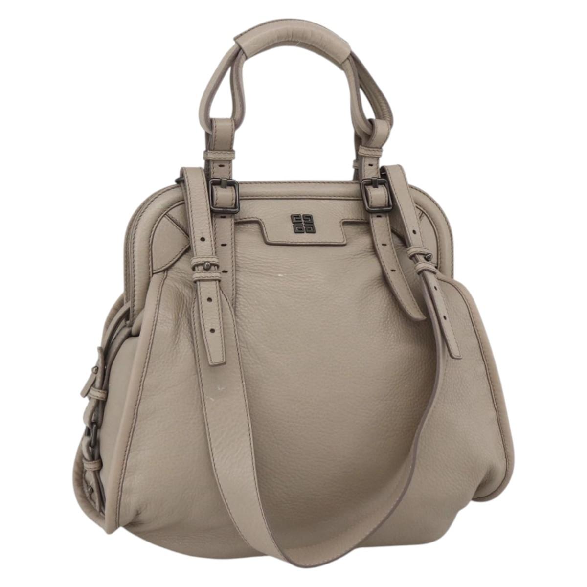 GIVENCHY Hand Bag Leather 2way Gray Auth BA11904A