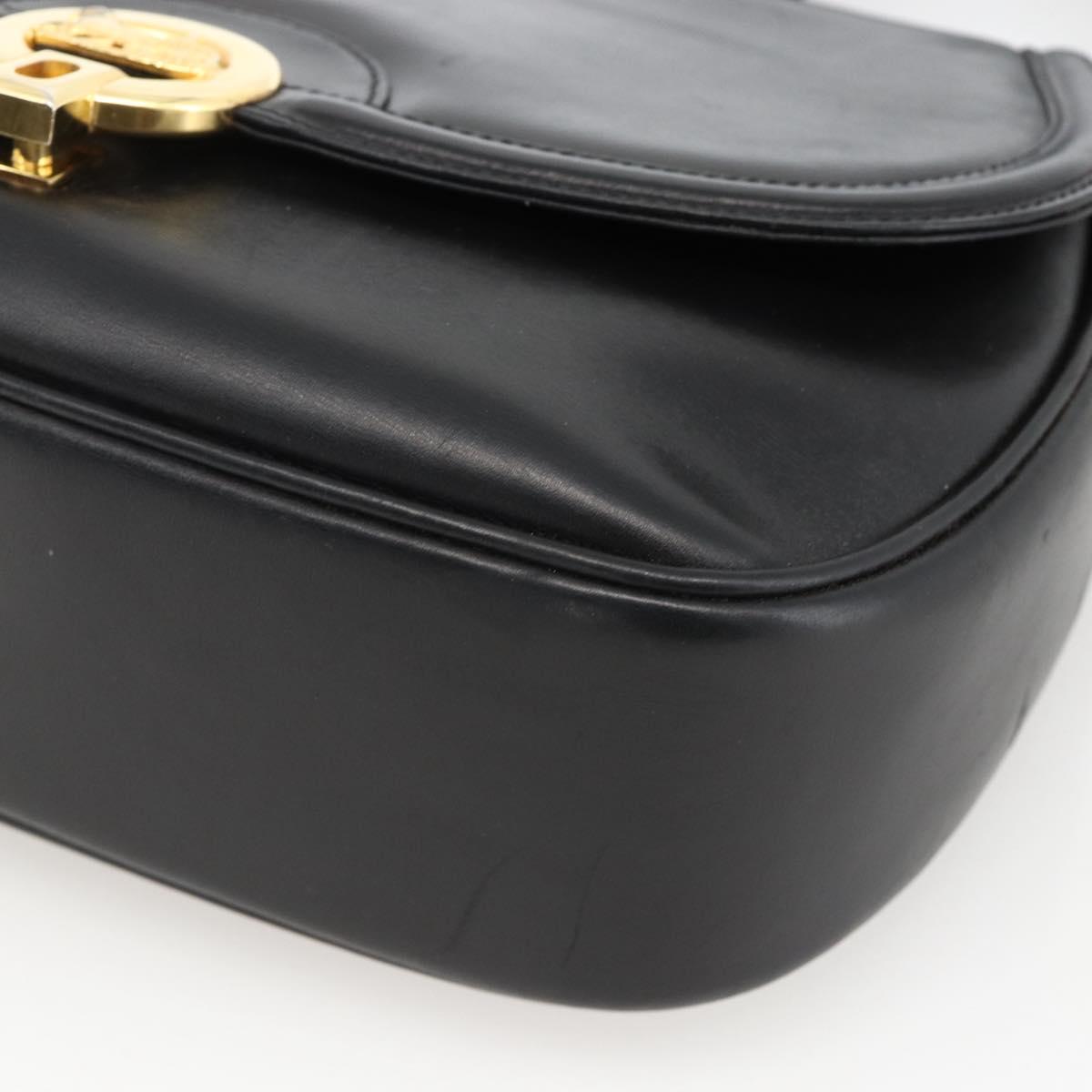 CELINE Horse Carriage Shoulder Bag Leather Black Gold Auth BA11909