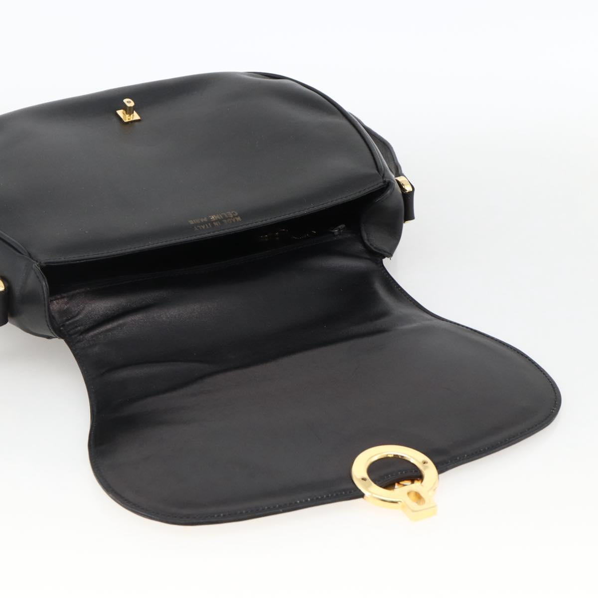 CELINE Horse Carriage Shoulder Bag Leather Black Gold Auth BA11909