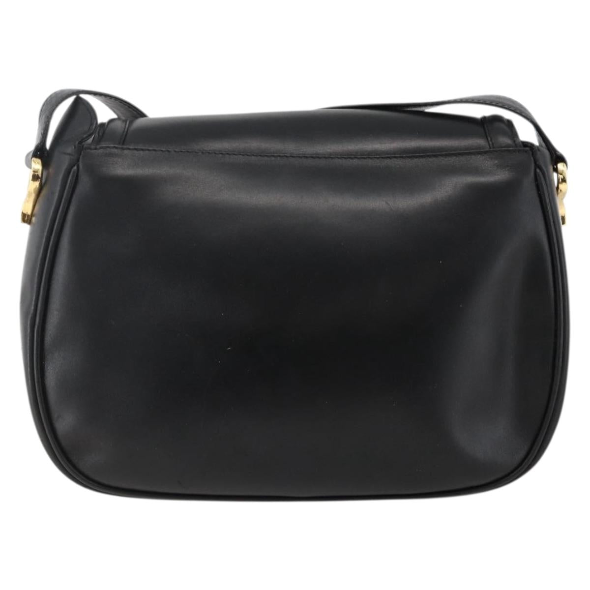 CELINE Horse Carriage Shoulder Bag Leather Black Gold Auth BA11909