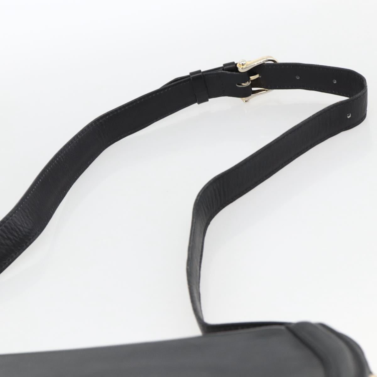 CELINE Horse Carriage Shoulder Bag Leather Black Gold Auth BA11909