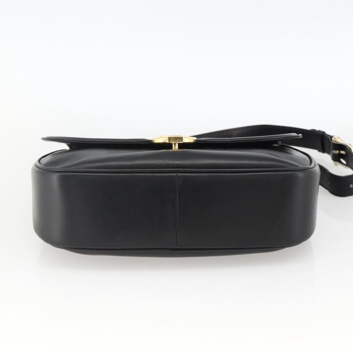 CELINE Horse Carriage Shoulder Bag Leather Black Gold Auth BA11909