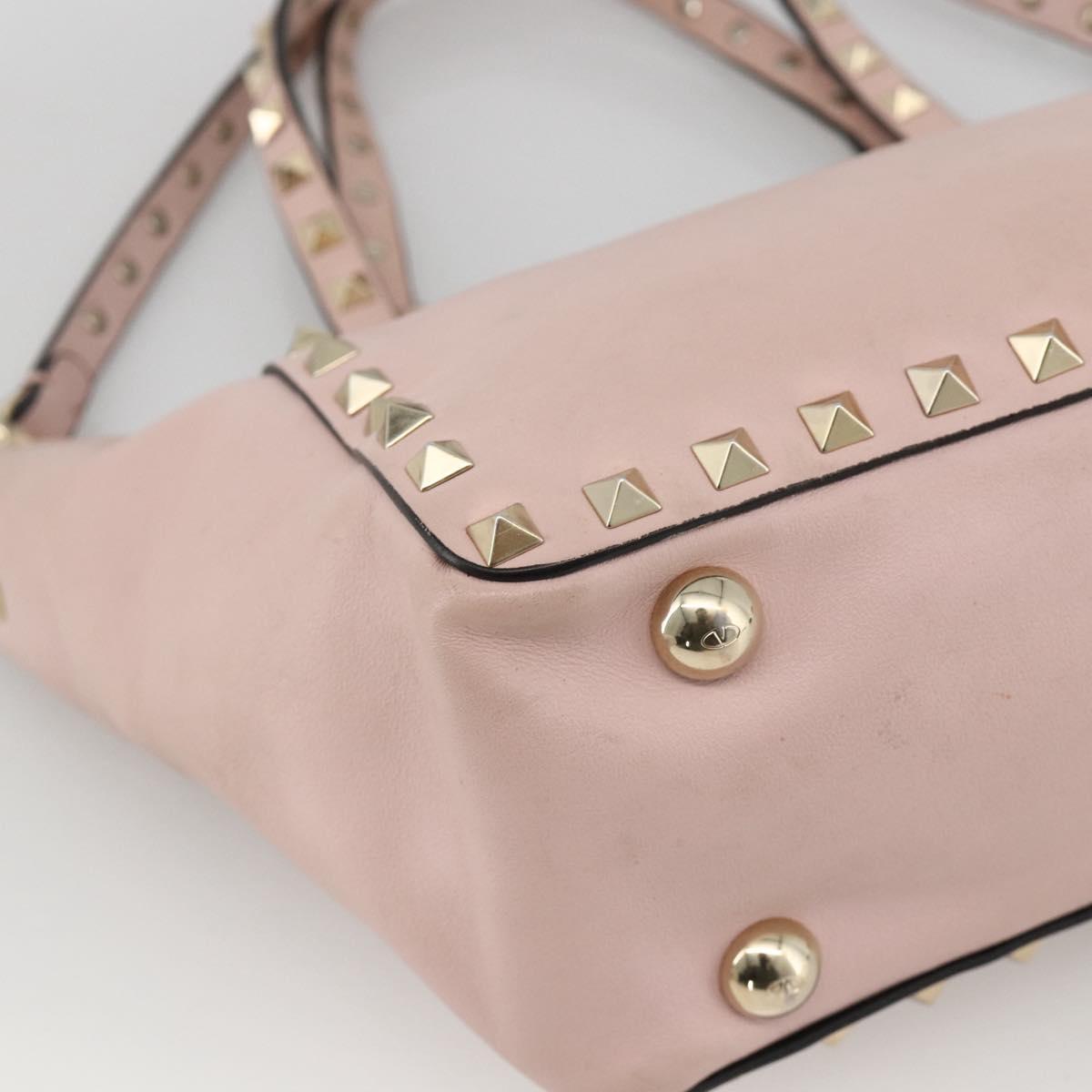 VALENTINO Rock Studs Hand Bag Leather 2way Pink Gold Auth BA11911A