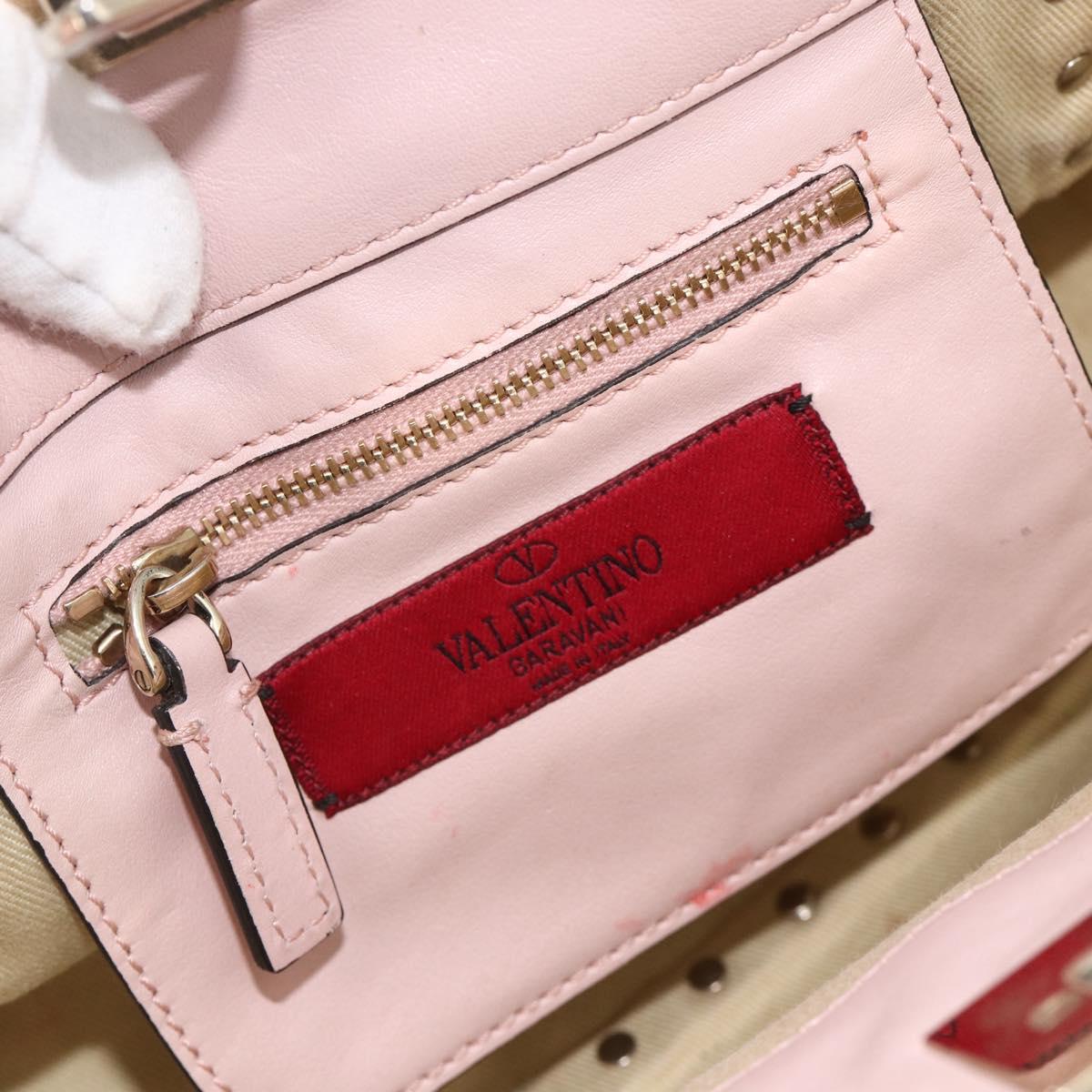 VALENTINO Rock Studs Hand Bag Leather 2way Pink Gold Auth BA11911A