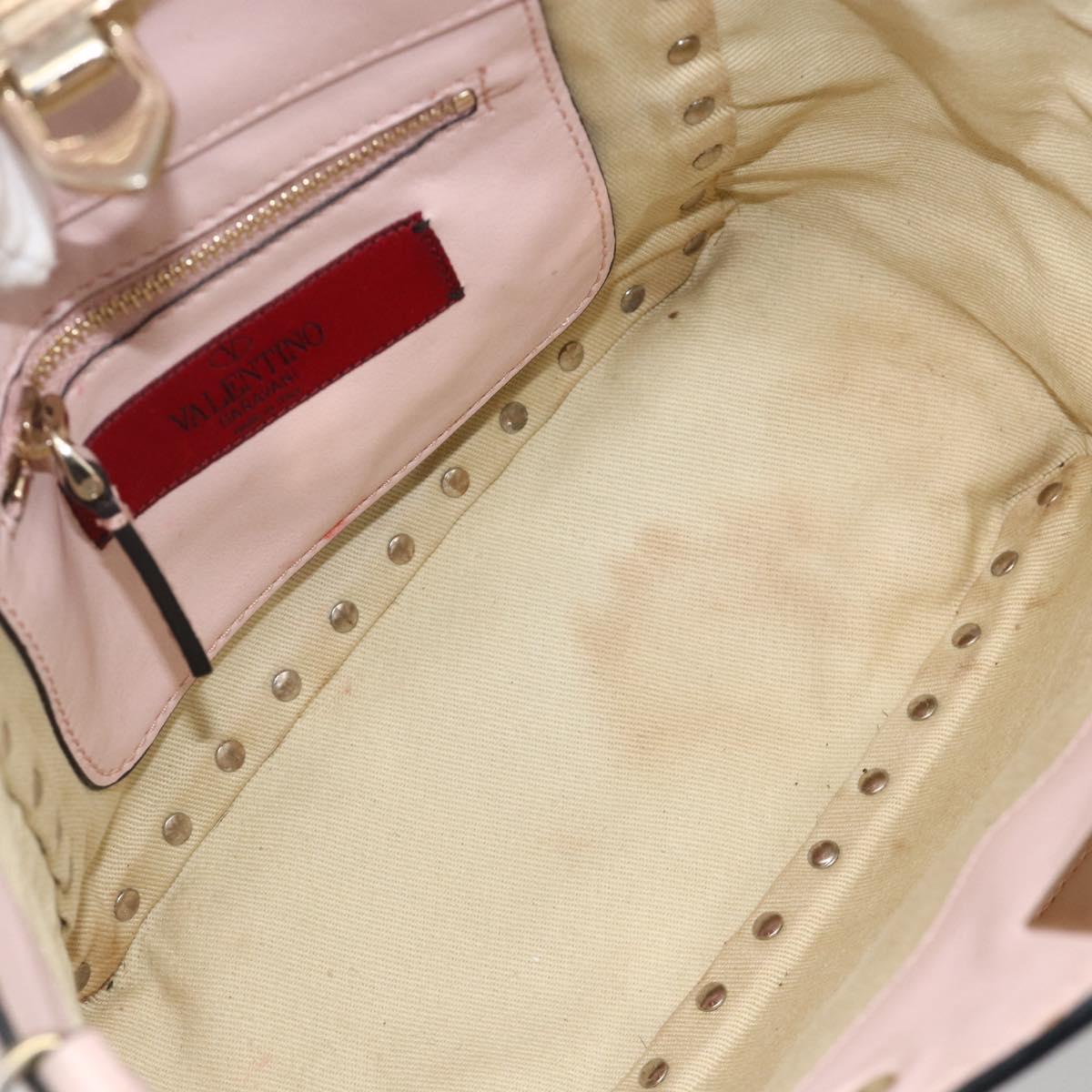 VALENTINO Rock Studs Hand Bag Leather 2way Pink Gold Auth BA11911A
