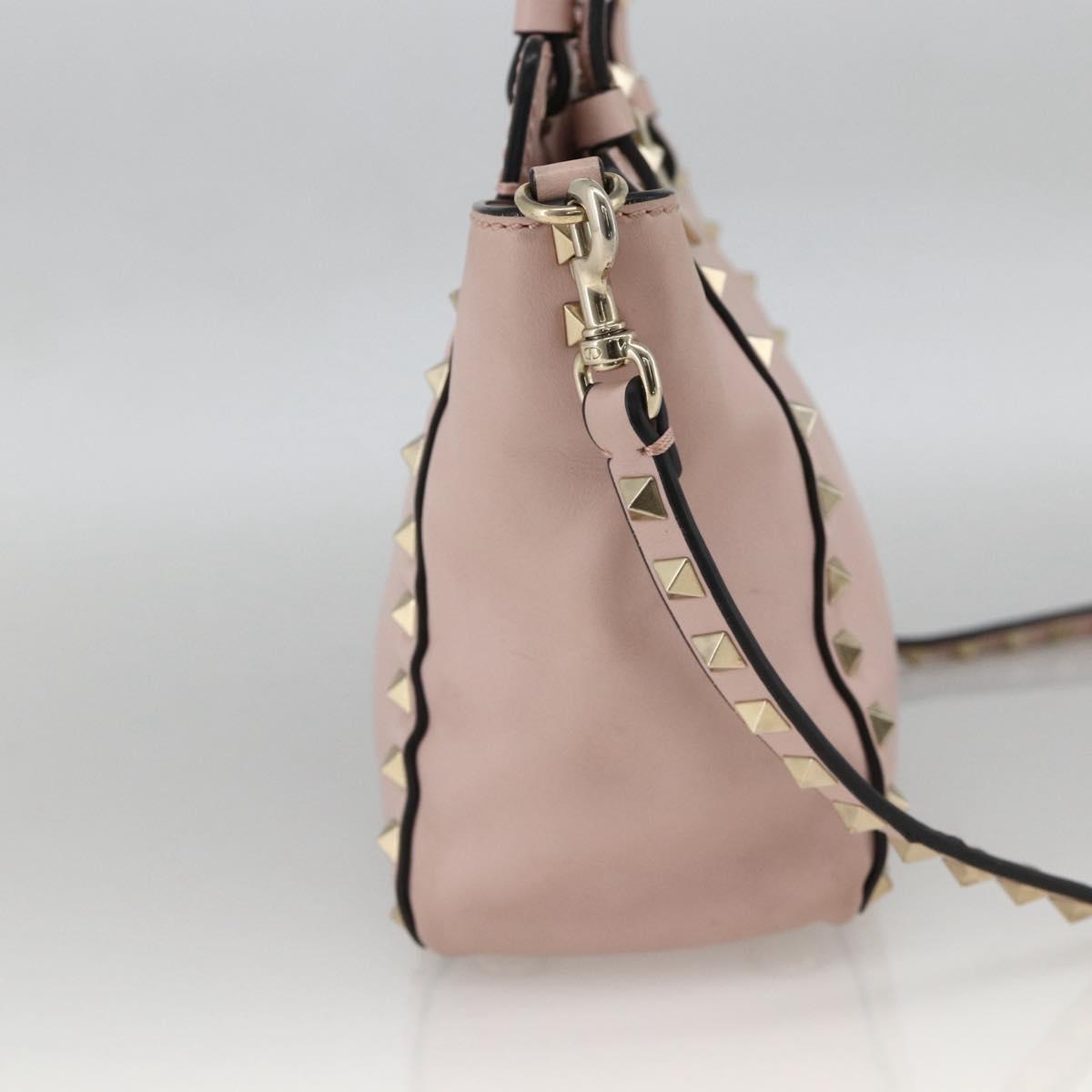 VALENTINO Rock Studs Hand Bag Leather 2way Pink Gold Auth BA11911A