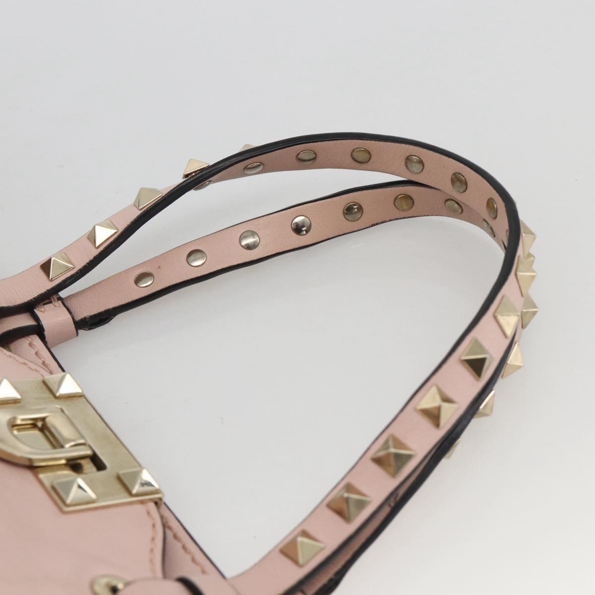 VALENTINO Rock Studs Hand Bag Leather 2way Pink Gold Auth BA11911A
