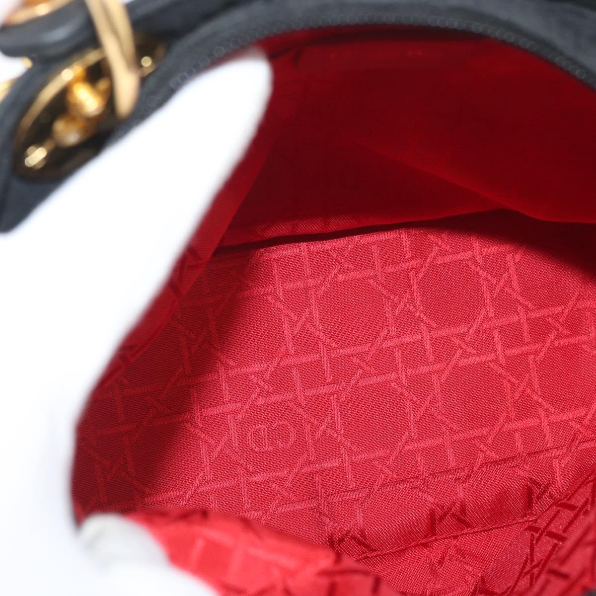 Christian Dior Lady Dior Canage Hand Bag Nylon Black Gold Auth BA11915
