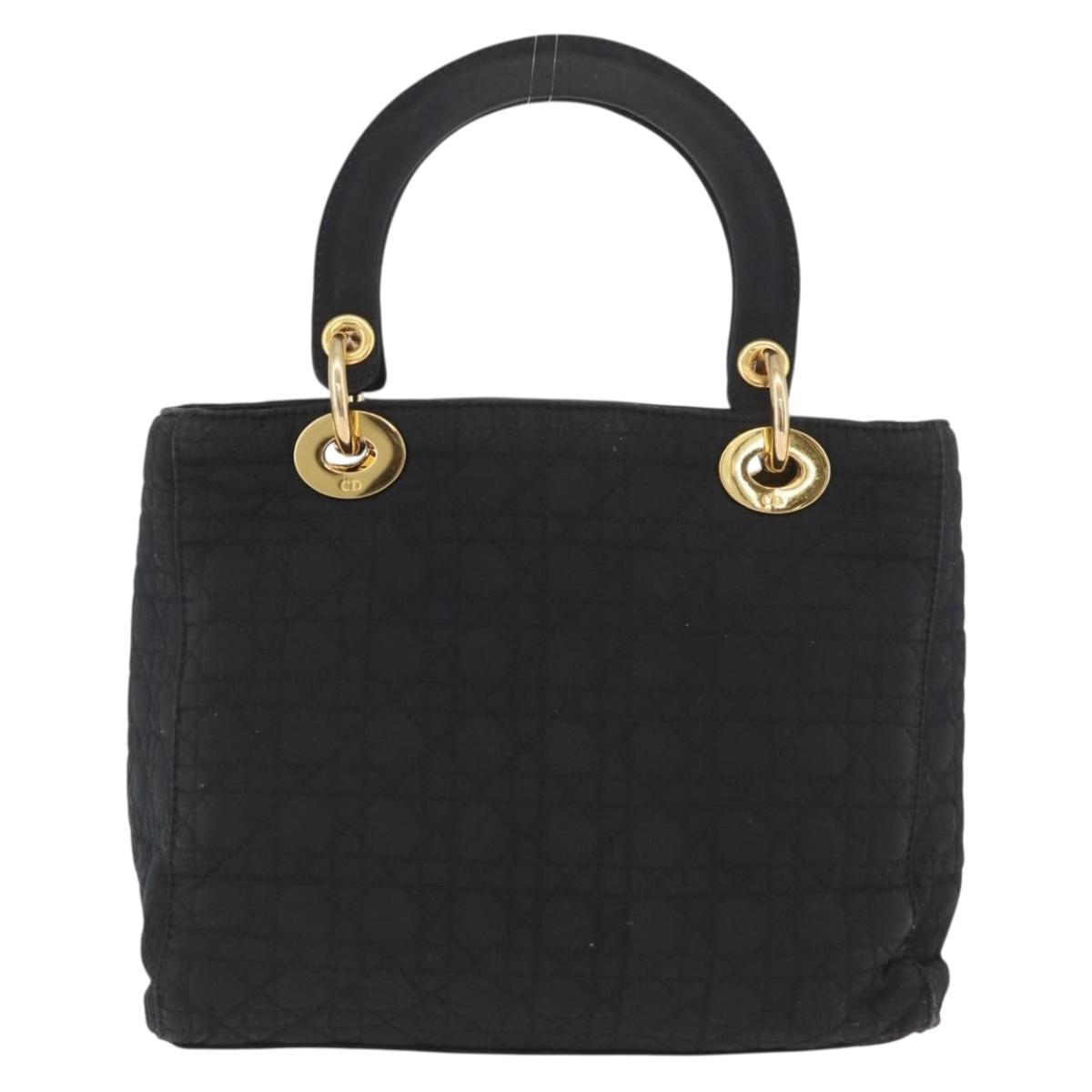 Christian Dior Lady Dior Canage Hand Bag Nylon Black Gold Auth BA11915