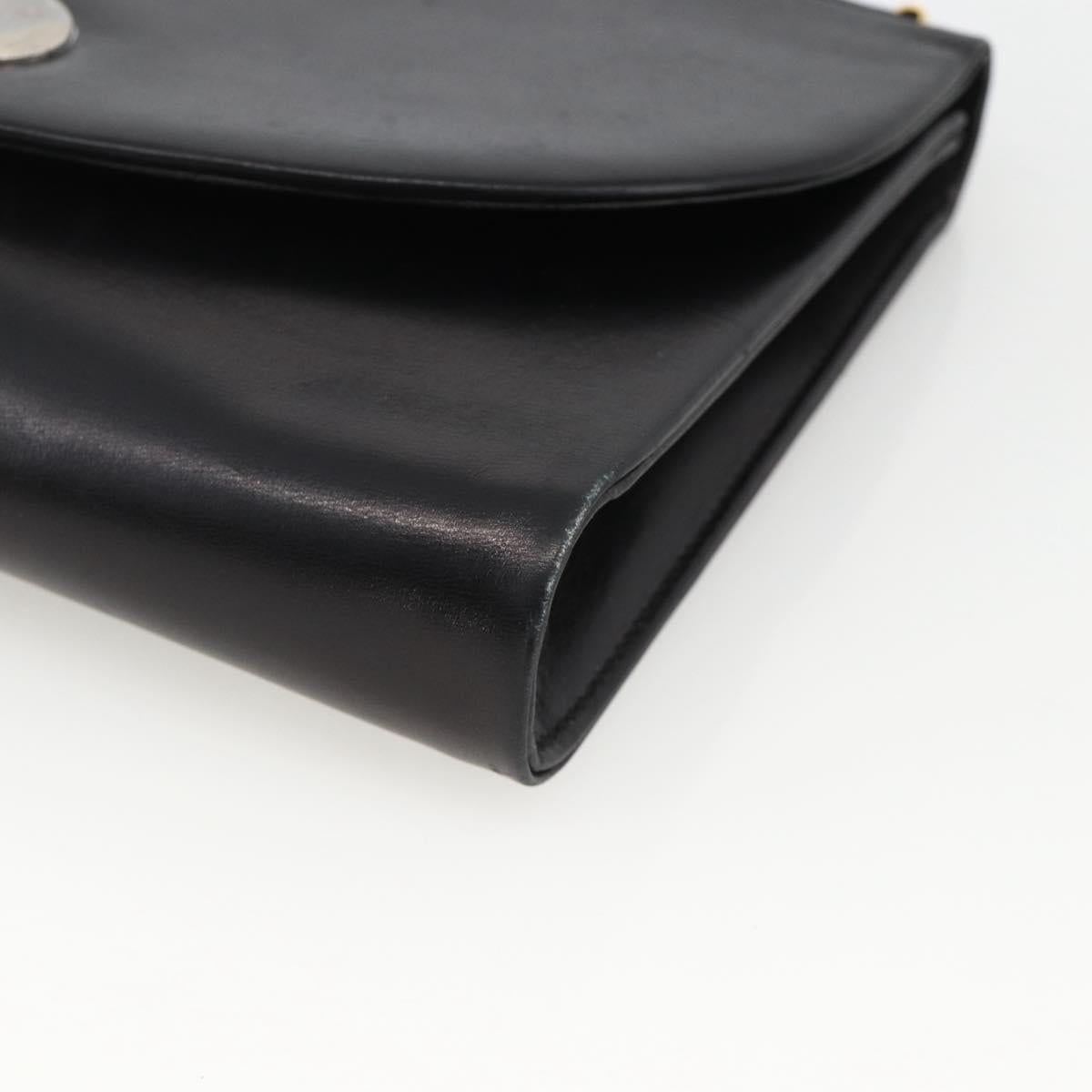 Christian Dior Shoulder Bag Leather Black Gold Auth BA11919