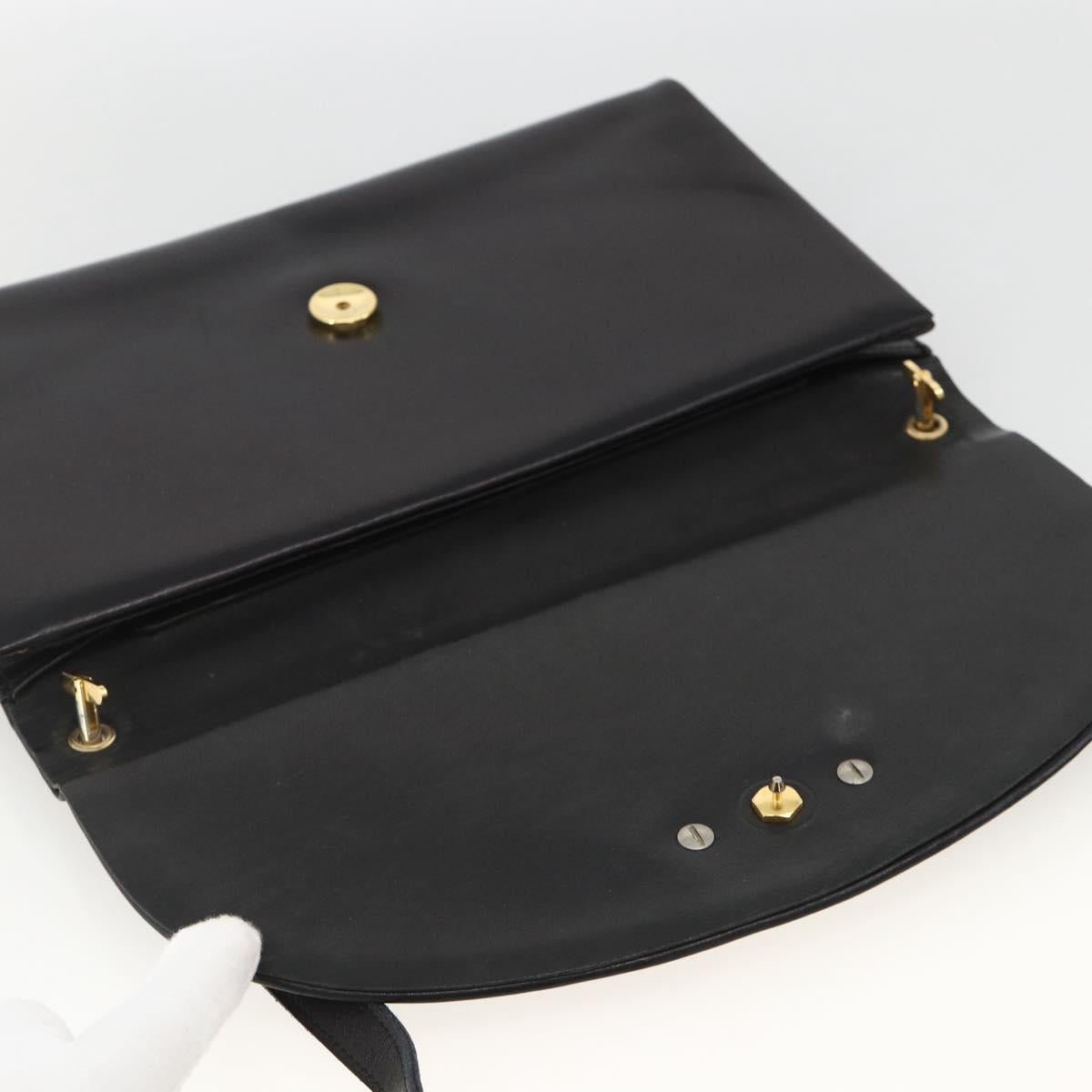 Christian Dior Shoulder Bag Leather Black Gold Auth BA11919