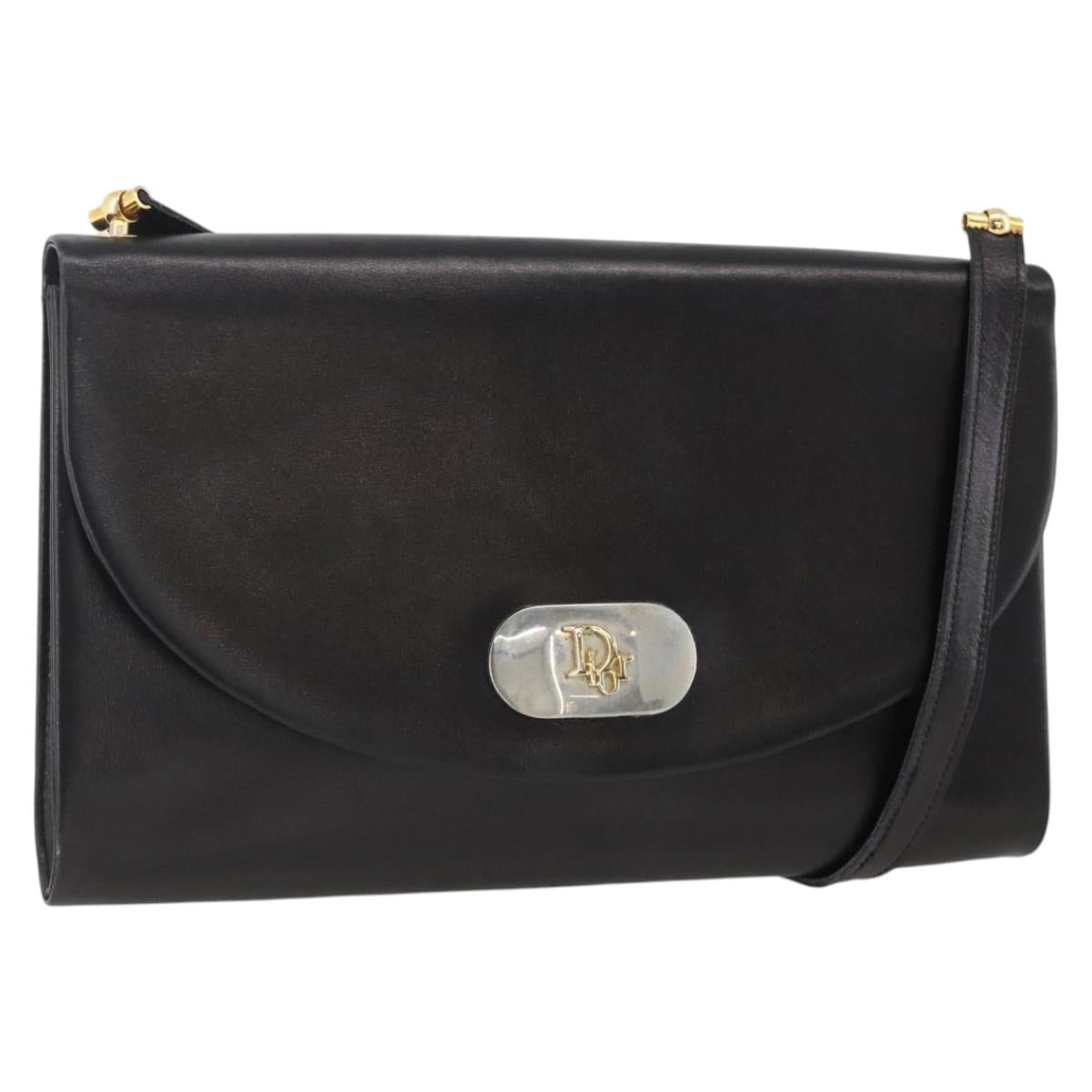 Christian Dior Shoulder Bag Leather Black Gold Auth BA11919