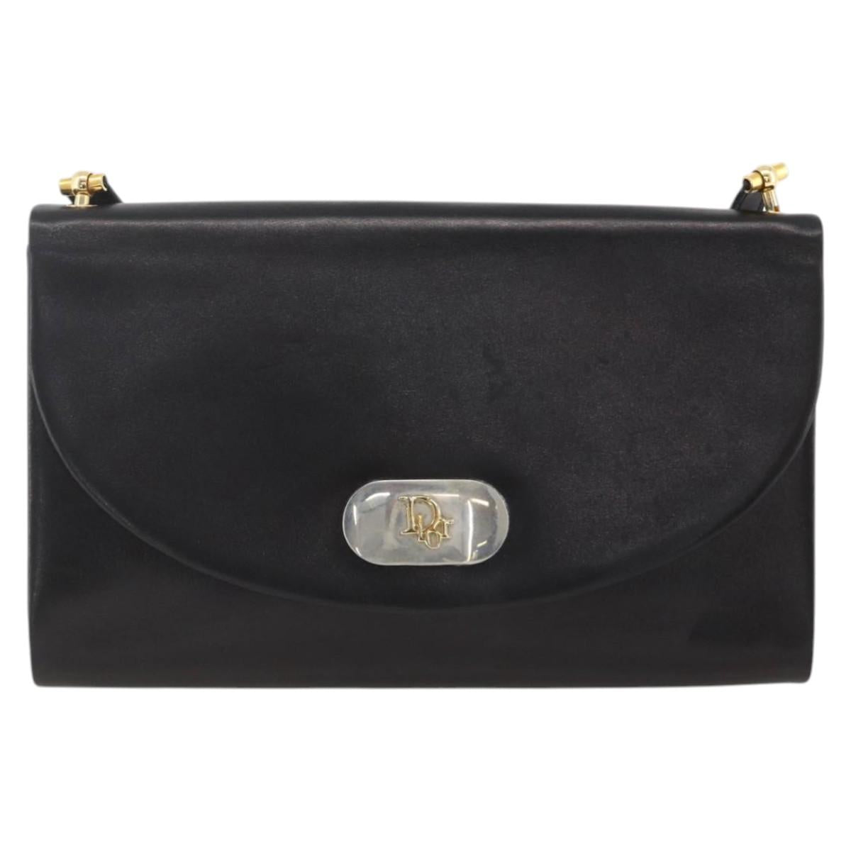 Christian Dior Shoulder Bag Leather Black Gold Auth BA11919