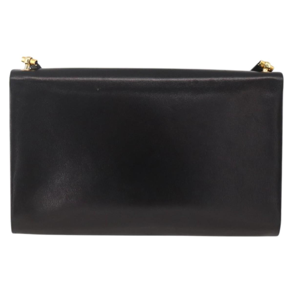 Christian Dior Shoulder Bag Leather Black Gold Auth BA11919