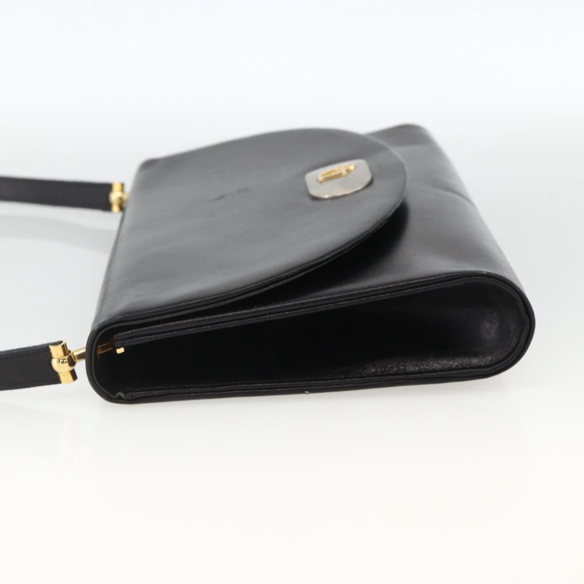 Christian Dior Shoulder Bag Leather Black Gold Auth BA11919