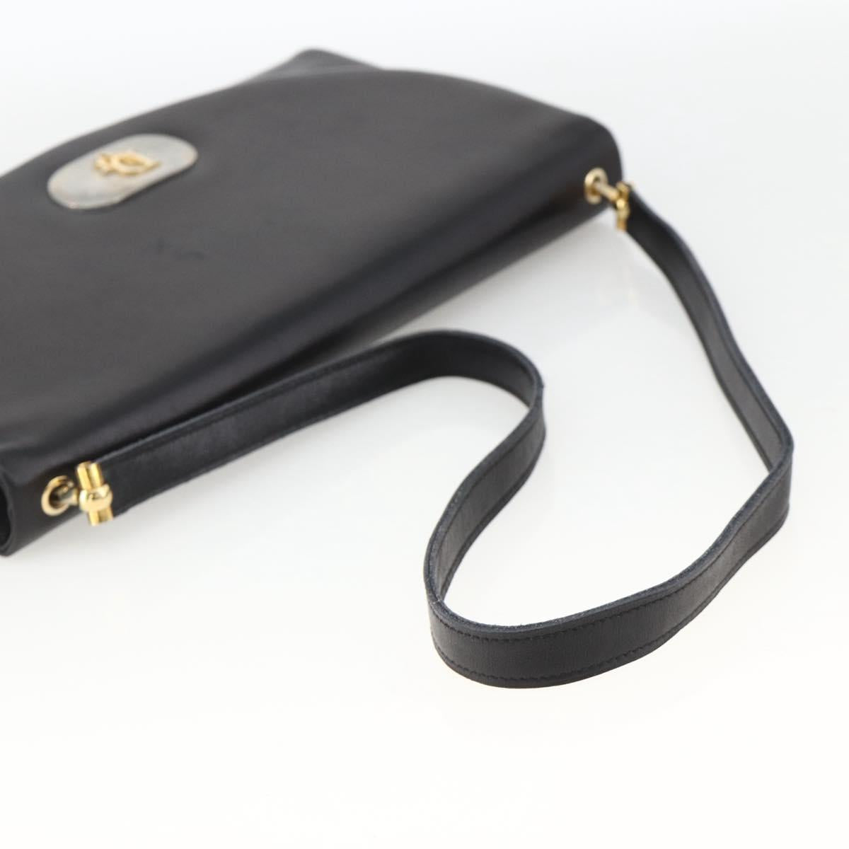 Christian Dior Shoulder Bag Leather Black Gold Auth BA11919