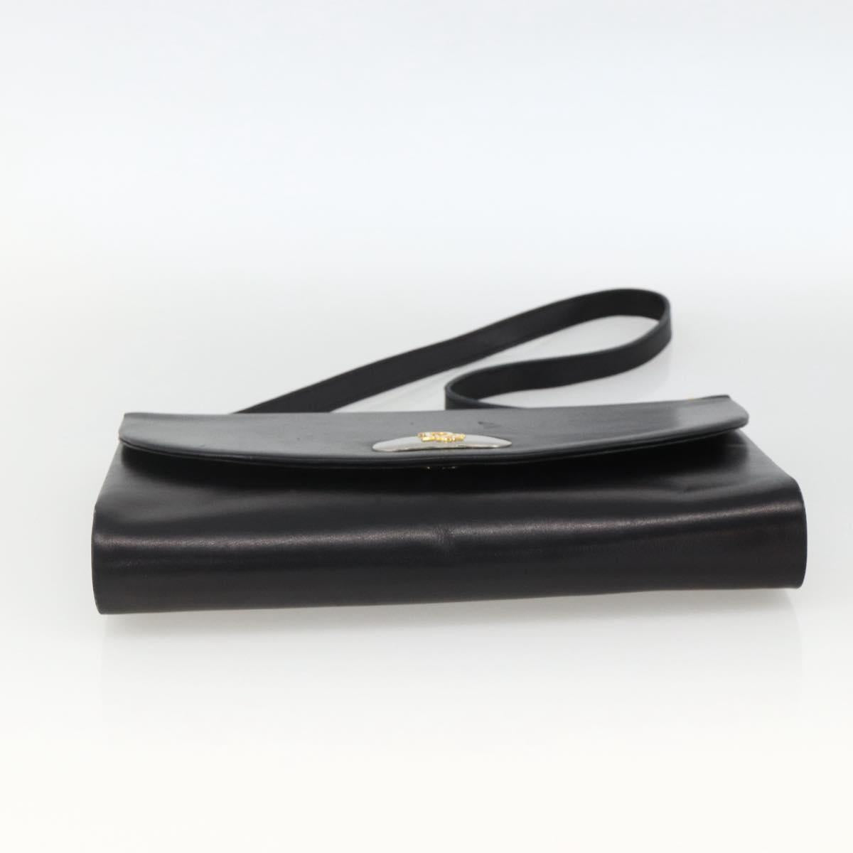 Christian Dior Shoulder Bag Leather Black Gold Auth BA11919
