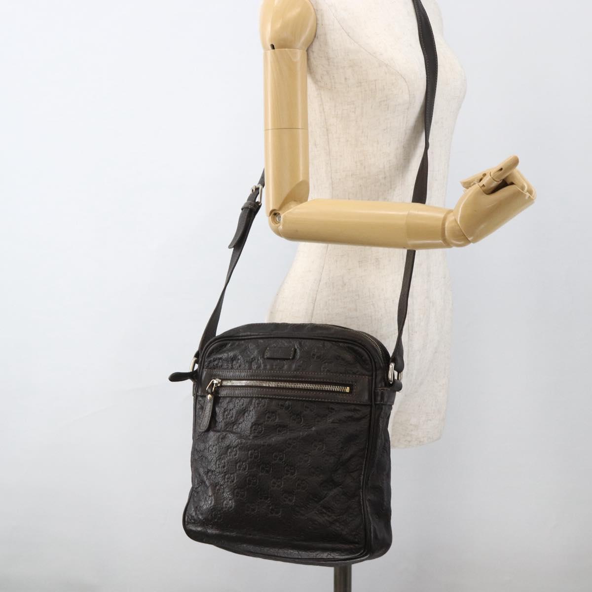 GUCCI GG Canvas Guccissima Shoulder Bag Leather Black Gold 201448 Auth BA11920