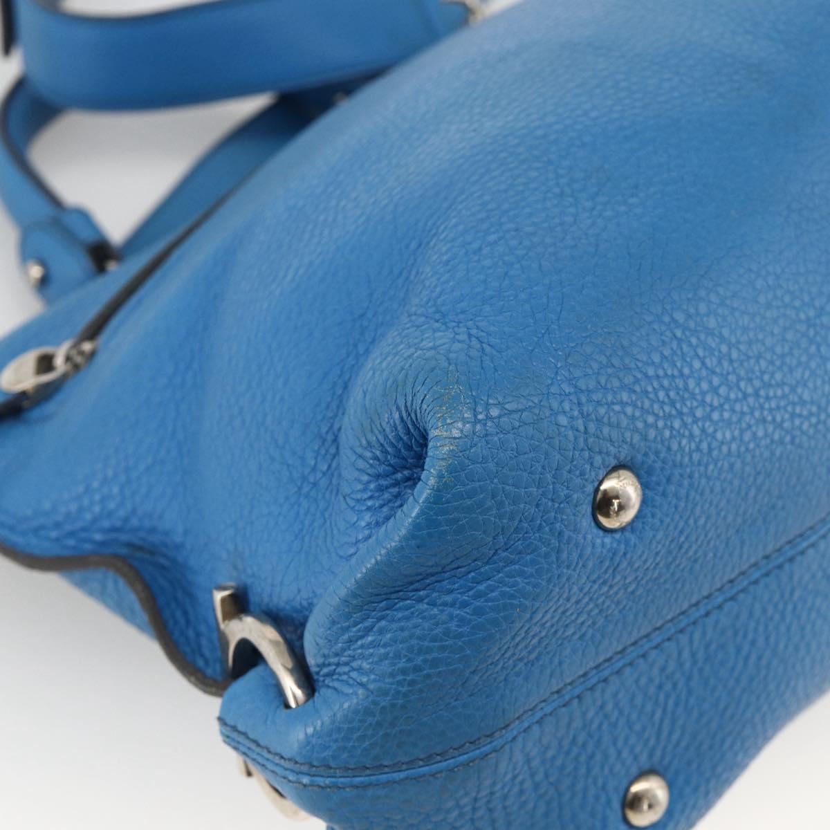 Salvatore Ferragamo Gancini Sofia Hand Bag Leather 2way Blue Silver Auth BA11921