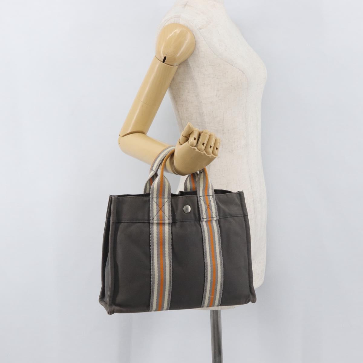 HERMES Fourre Tout PM Tote Bag Canvas Gray Silver Auth BA11923