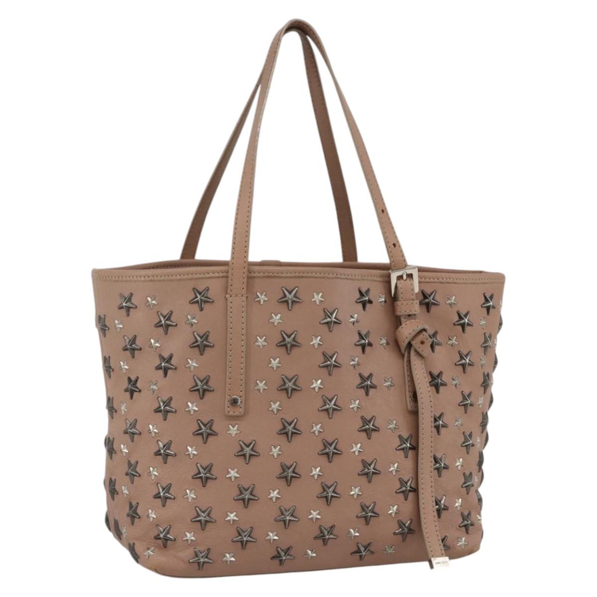 Jimmy Choo Tote Bag Leather Pink Silver Auth BA11939