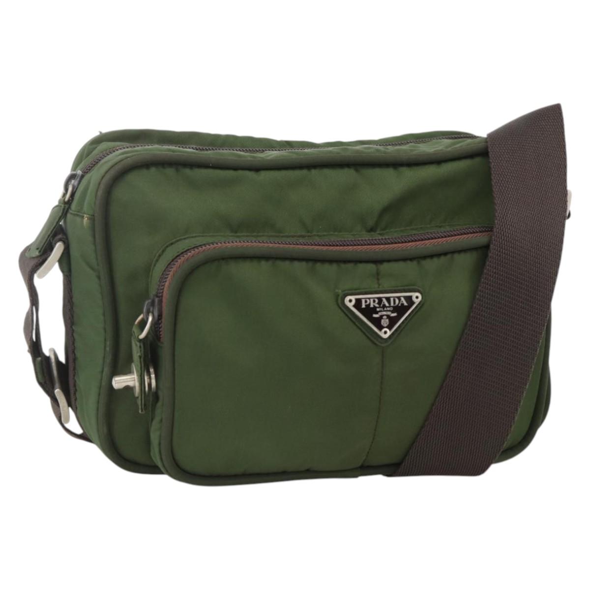 PRADA Shoulder Bag Nylon Green Silver Auth BA11940
