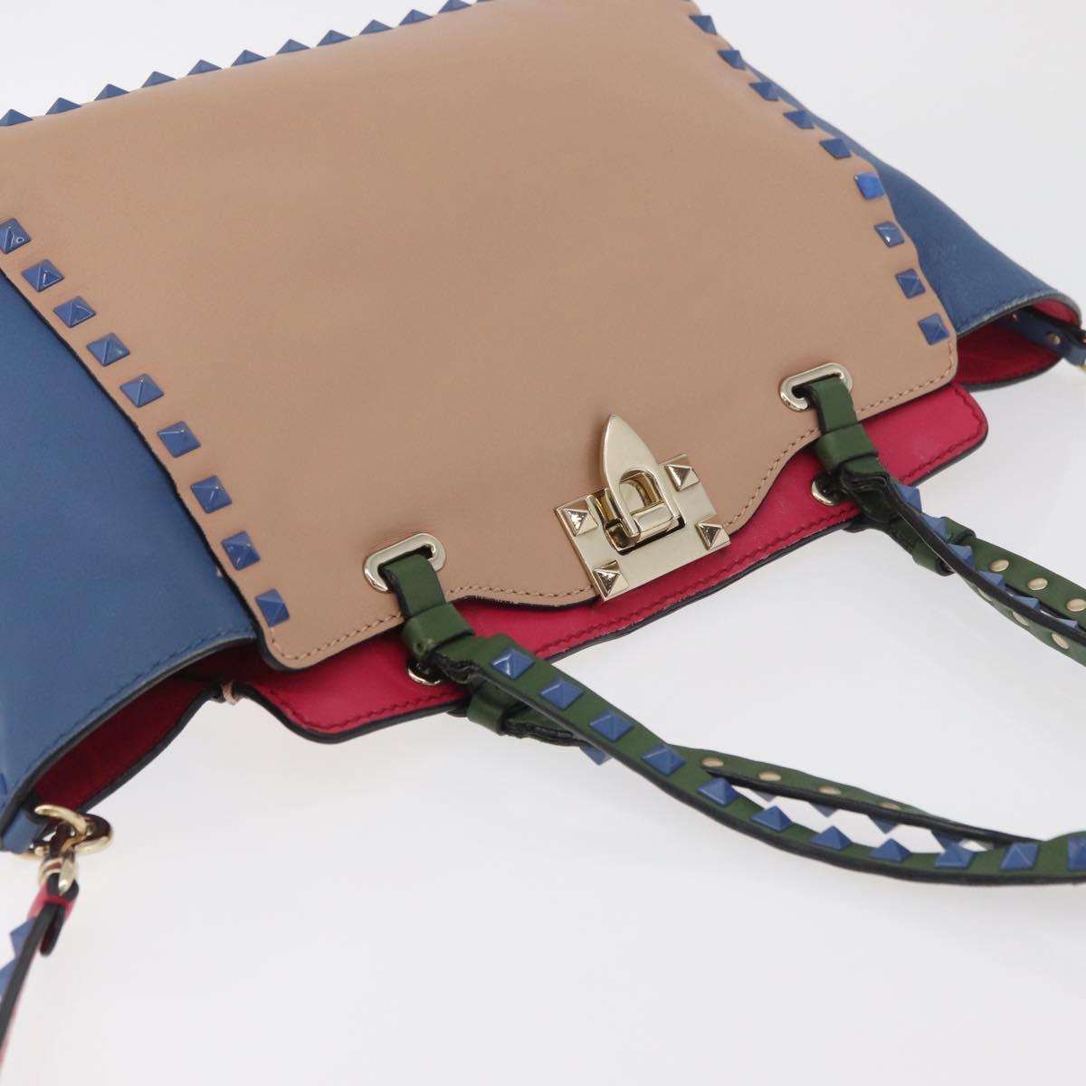VALENTINO Rock Studs Hand Bag Leather 2way Multicolor Gold Auth BA11942A