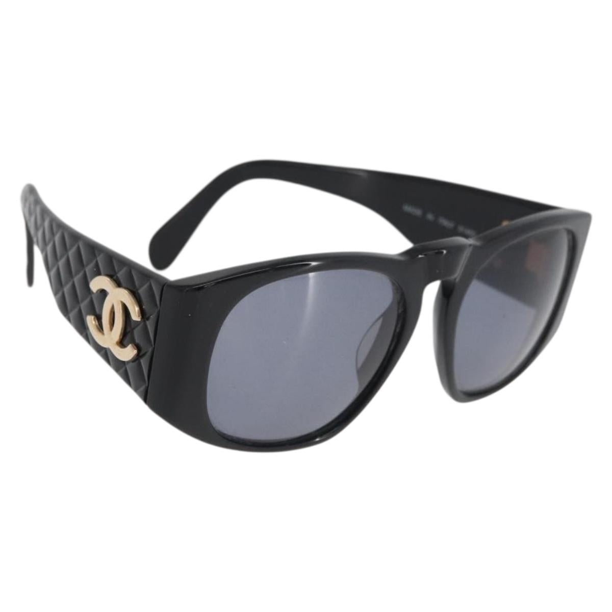 CHANEL COCO Mark Matelasse Sunglasses plastic Black 01450 94305 CC Auth BA11987